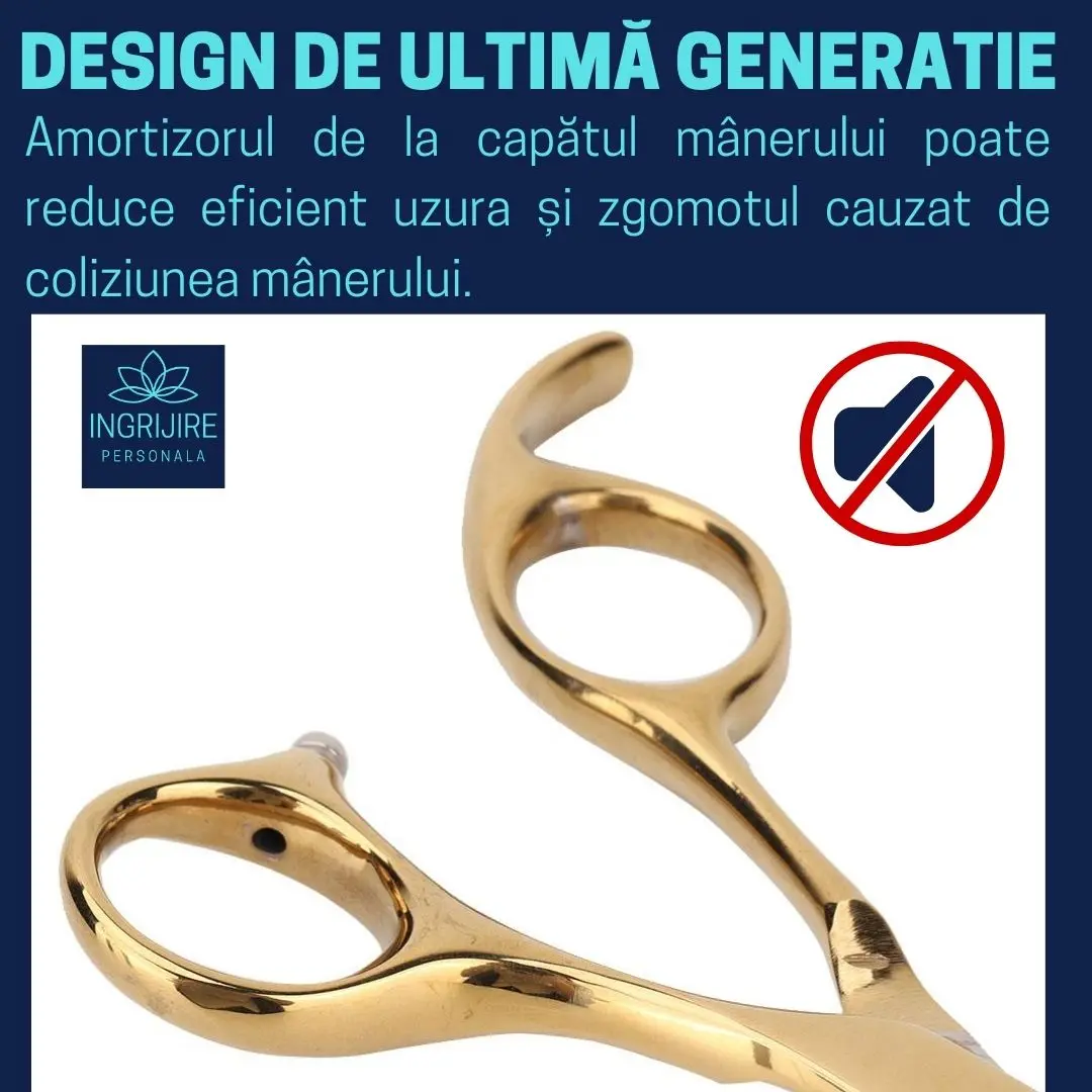 Set profesional pentru frizerie format din foarfece pentru tuns si filat 6'', brici cu lama interschimbabila si pieptan, Royal Gold [6]