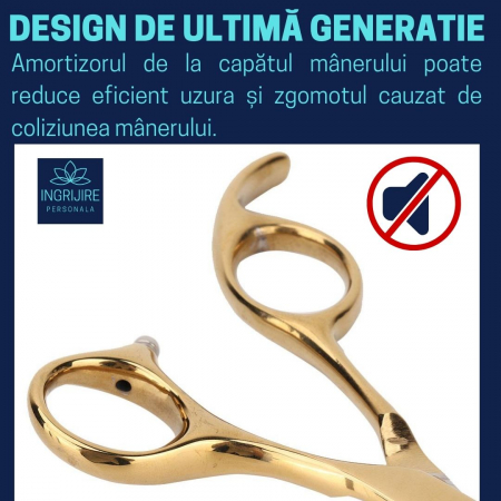 Set profesional pentru frizerie format din foarfece pentru tuns si filat 6'', brici cu lama interschimbabila si pieptan, Royal Gold [9]