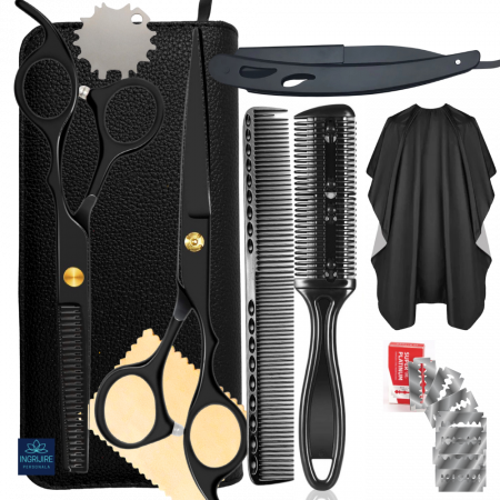 Frizerie, Coafor & Barber - Set profesional pentru frizerie matte black, 9 instrumente