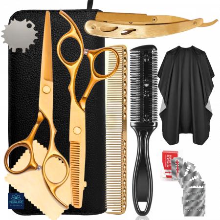 Set profesional pentru frizerie royal gold, 10 instrumente