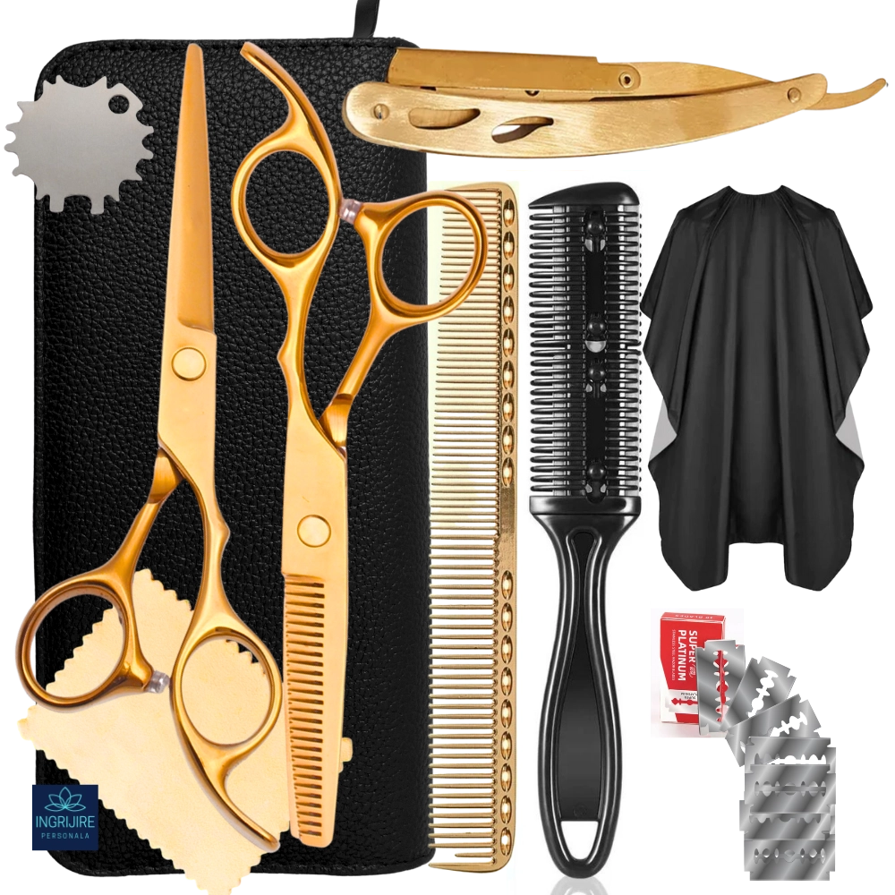 Seturi de tuns - Set profesional pentru frizerie royal gold, 10 instrumente