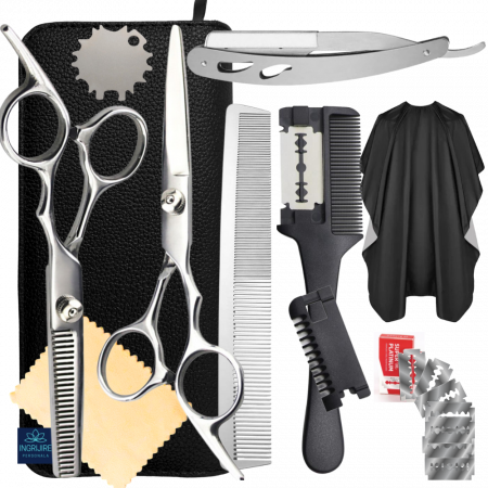 Frizerie, Coafor & Barber - Set profesional pentru frizerie silver, 9 instrumente