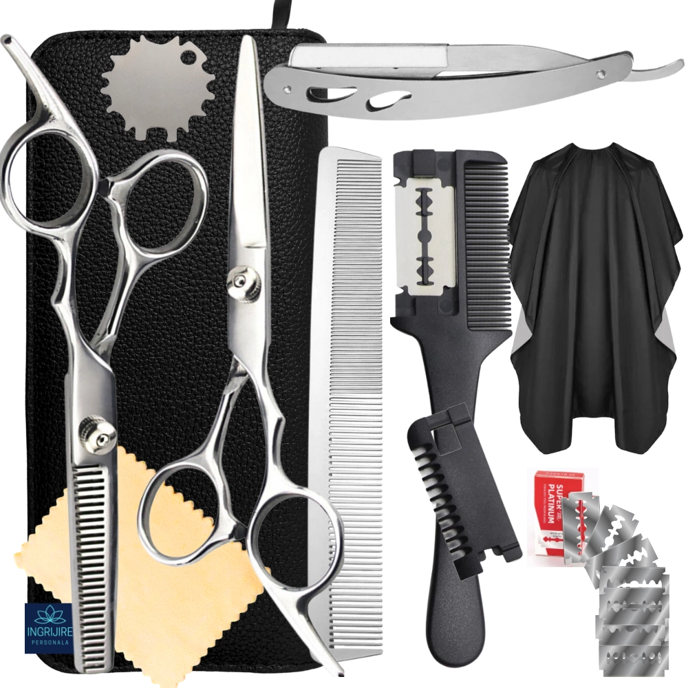 Seturi de tuns - Set profesional pentru frizerie silver, 9 instrumente