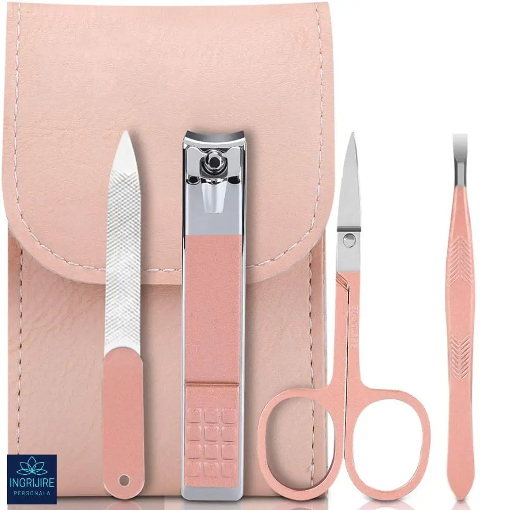 Manichiura si pedichiura - Trusa manichiura 4 piese, otel inoxidabil, Flamingo pink