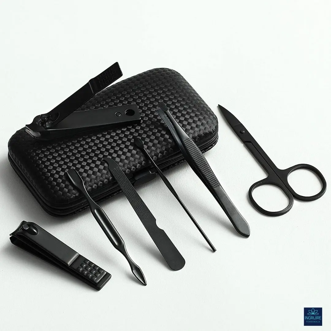 Trusa manichiura 7 piese Black&Red, otel negru mat [6]
