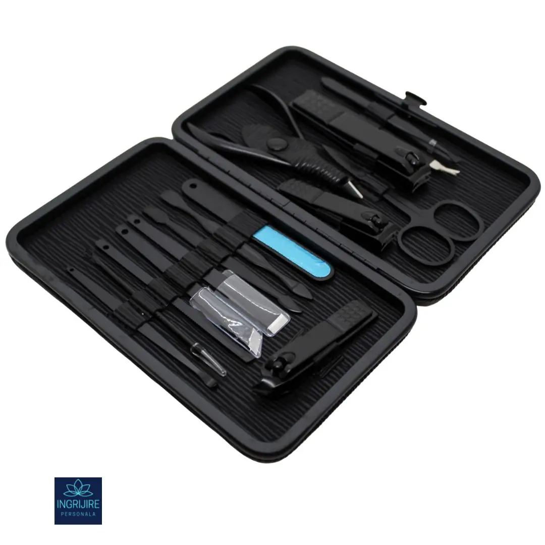 Trusa manichiura profesionala 15 piese black texture -piele eco texturata [2]