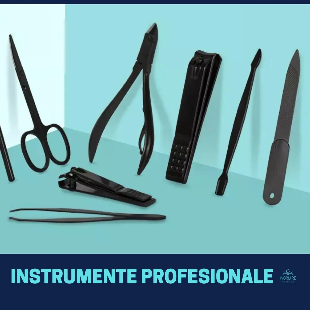 Trusa manichiura profesionala 15 piese black texture -piele eco texturata [4]