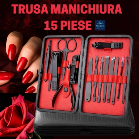 Trusa manichiura 15 piese, otel negru mat [2]