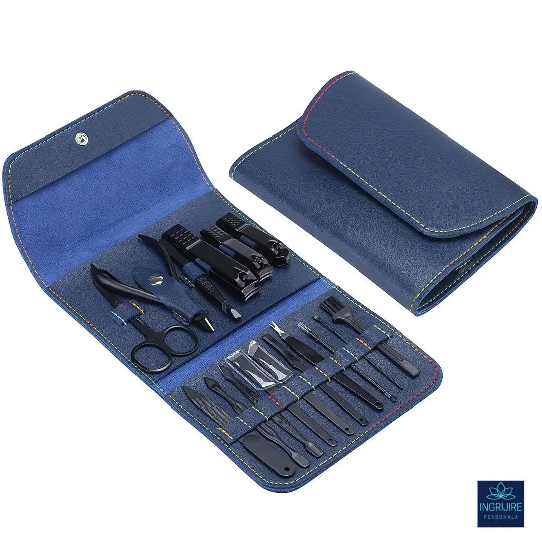 Manichiura si pedichiura - Trusa manichiura profesionala 16 piese, Marine Blue
