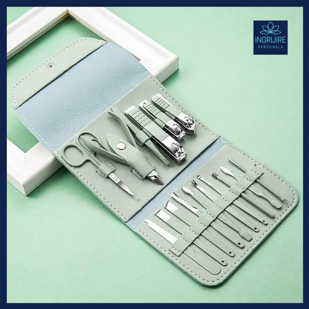 Truse manichiura si pedichiura - Trusa manichiura profesionala 16 piese, otel inoxidabil - OLIVE