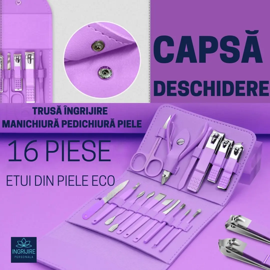 Trusa manichiura profesionala 16 piese, otel inoxidabil -ORHIDEE [1]