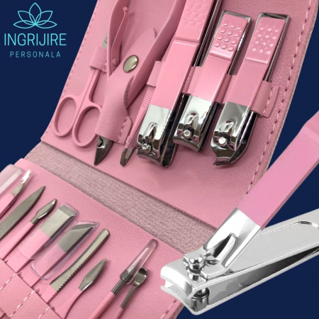 Trusa manichiura profesionala 16 piese, otel inoxidabil - PINK BABY DOLL [4]