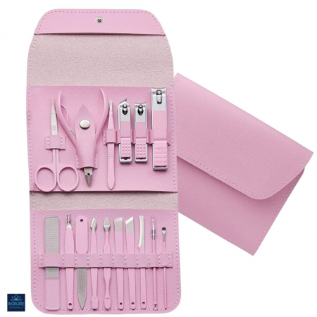 Trusa manichiura profesionala 16 piese, otel inoxidabil - PINK BABY DOLL [0]