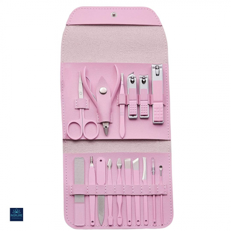 Trusa manichiura profesionala 16 piese, otel inoxidabil - PINK BABY DOLL [1]