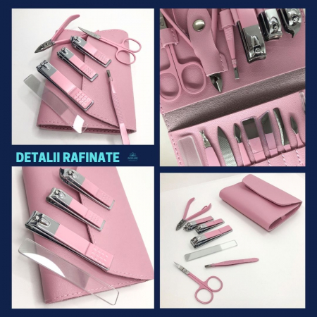 Trusa manichiura profesionala 16 piese, otel inoxidabil - PINK BABY DOLL [5]