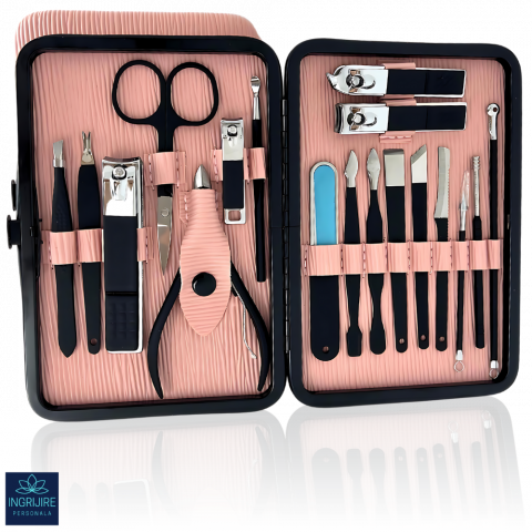 Manichiura si pedichiura - Trusa manichiura profesionala 18 piese, Black&Pink