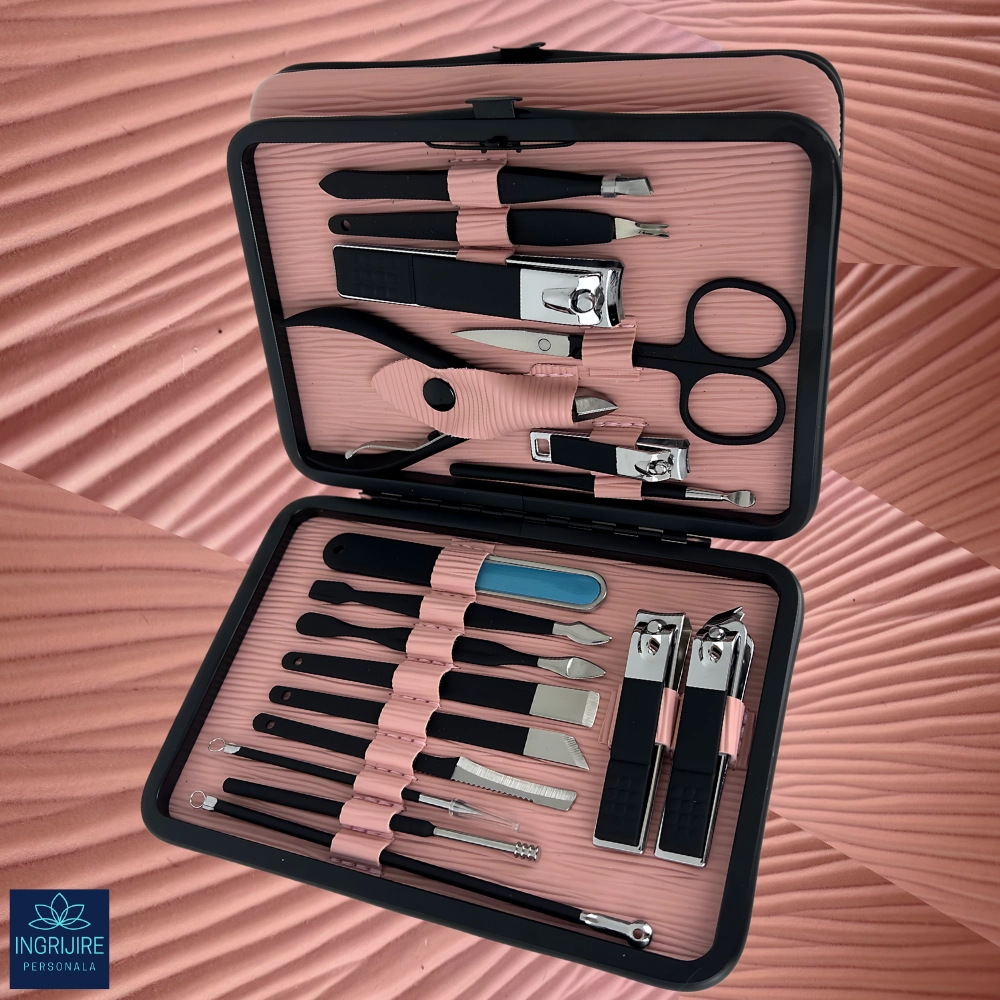 Trusa manichiura profesionala 18 piese, Black&Pink [8]