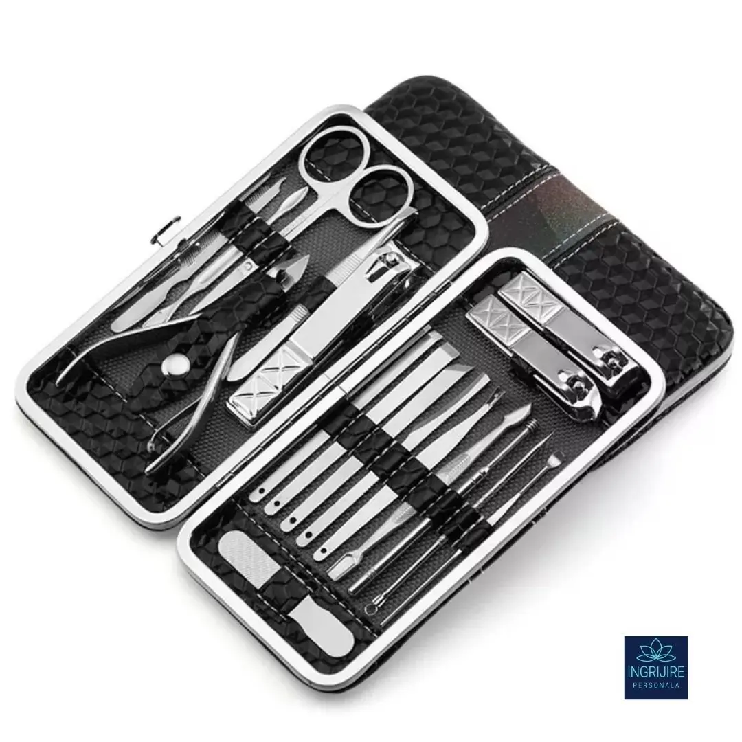 Trusa manichiura profesionala 18 piese, Black&Silver [3]