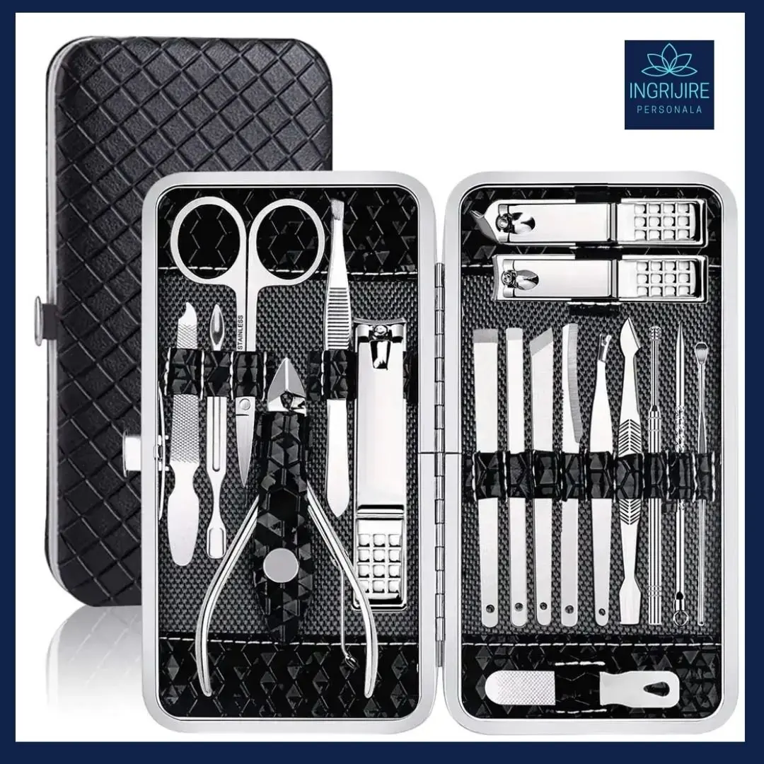 Trusa manichiura profesionala 18 piese, Black&Silver
