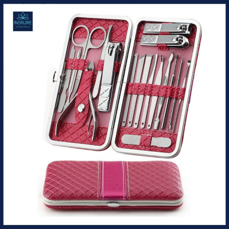 Manichiura si pedichiura - Trusa manichiura profesionala 18 piese, Silver, Ruby Pink