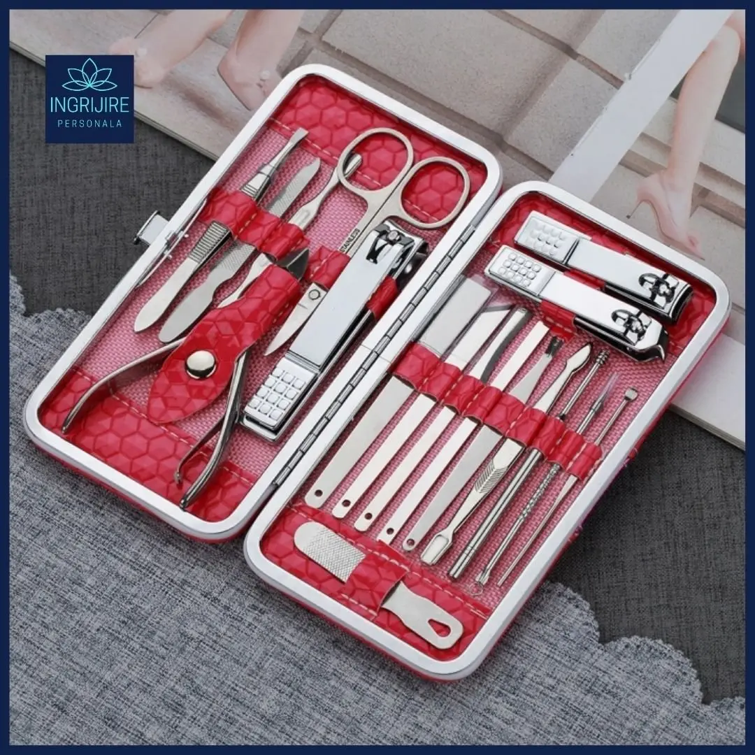Trusa manichiura profesionala 18 piese, Silver, Ruby Pink [7]