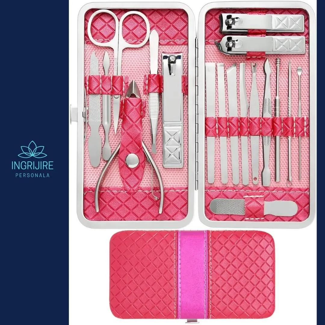 Trusa manichiura profesionala 18 piese, Silver, Ruby Pink [3]