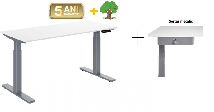 Pachet promo: Birou reglabil InoLift Duo PRO gri - 2 motoare, sarcina 120kg, Blat Pal si sertar gri [1]