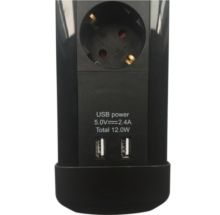 Prelungitor prindere sub blat, fir 3metri, 2xUSB, 8 prize, IP20, 3680W, negru [3]