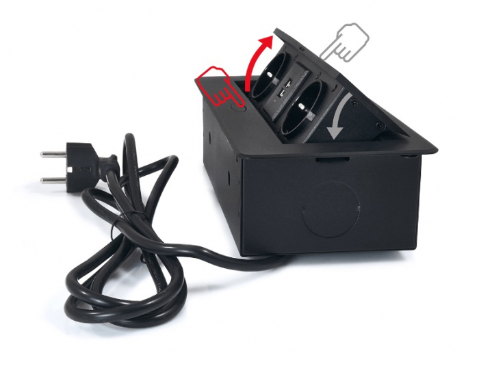 Priza încastrată în blatul biroului cu 2 prize și 2x USB 2.1 - Neagră [5]