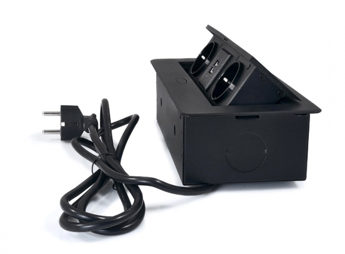 Priza încastrată în blatul biroului cu 2 prize și 2x USB 2.1 - Neagră [2]