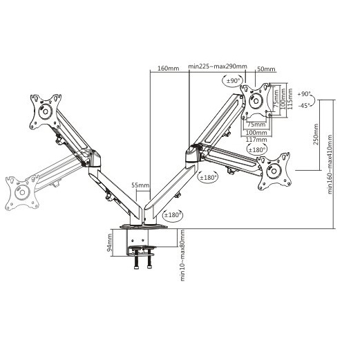 Suport 2 monitoare Gas Spring MNT25 17"-27", 6.5 Kg [4]