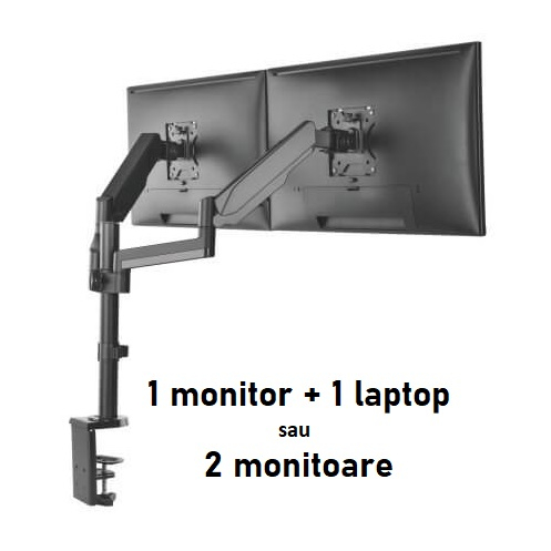 BF - Suport cu brat dublu pentru monitor si laptop, sistem gas spring, negru [8]