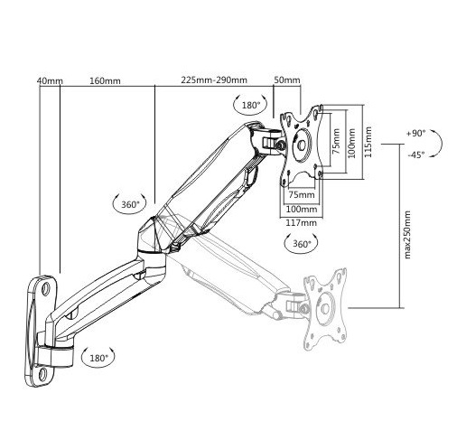 Suport monitor de perete, 17"-27", max 6.5kg, negru [4]