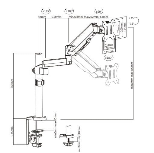 Suport monitor Gas Spring 17"-32", h=0-610mm [2]
