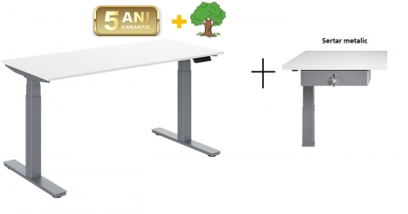 Birouri reglabile - Pachet promo: Birou reglabil InoLift Duo PRO gri - 2 motoare, sarcina 120kg, Blat Pal si sertar gri