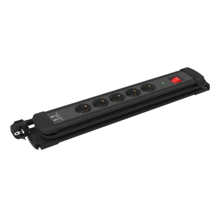 Accesorii birouri - Prelungitor prindere sub blat, fir 3metri, 2xUSB, 5/8 prize, IP20, 3680W, negru