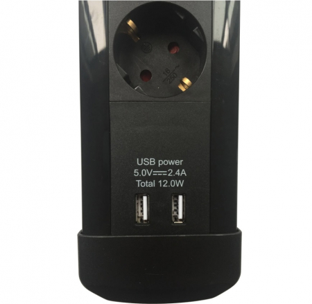 Prelungitor prindere sub blat, fir 3metri, 2xUSB, 8 prize, IP20, 3680W, negru [2]