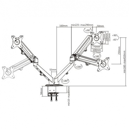 Suport 2 monitoare Gas Spring MNT25 17"-27", 6.5 Kg [3]