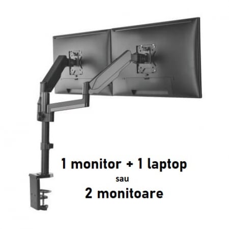 Suport cu brat dublu pentru monitor si laptop, sistem gas spring, negru [7]