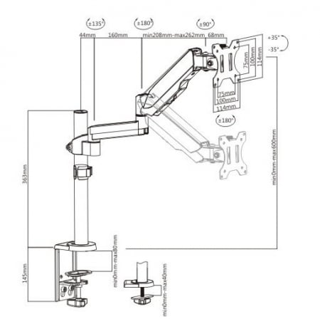 Suport monitor Gas Spring 17"-32", h=0-610mm [1]