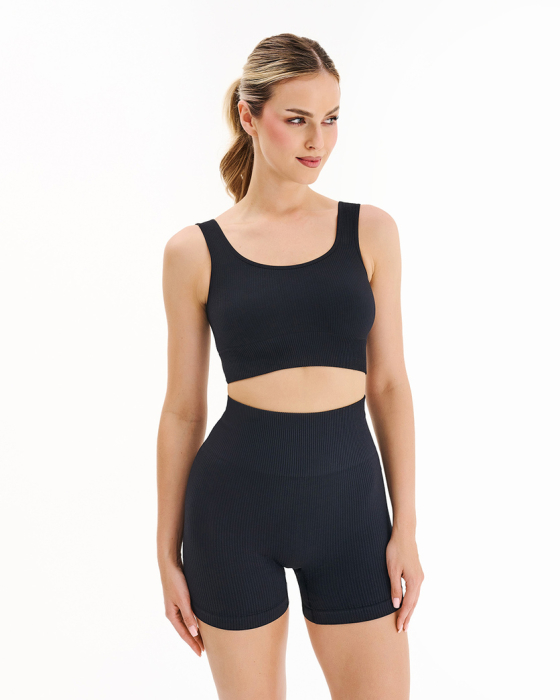 Bustieră scurtă fără cusături, cu bretele late, Negru [2]