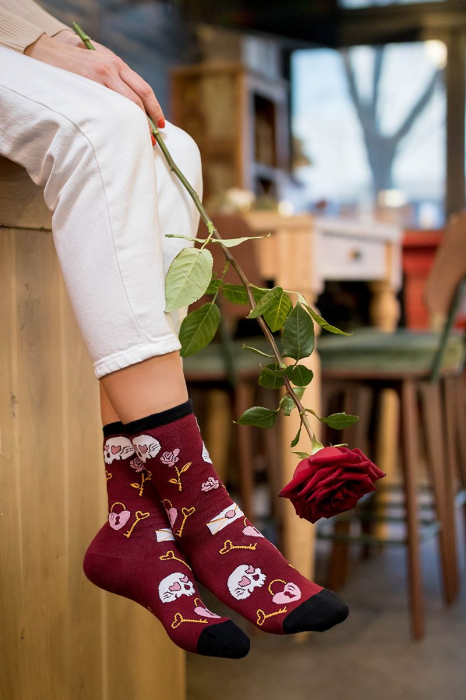 Sosete bumbac Colour Cotton Socks ST VALENTINE'S DAY Bordeaux [2]