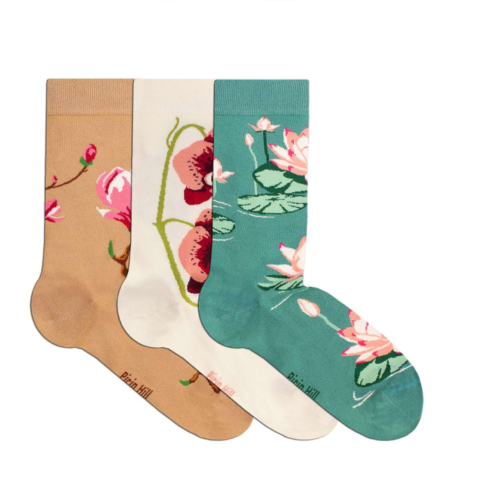 Cutie cu 3 Perechi de Șosete Fine din Bambus Flori [2]