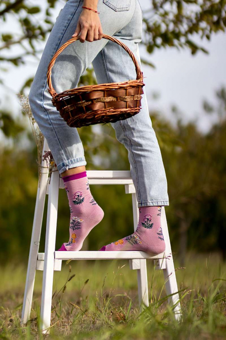 Cutie cu 3 perechi de șosete Fine din Bumbac organic cu model floral culori deschise [3]