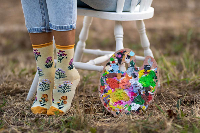 Cutie cu 3 perechi de șosete Fine din Bumbac organic cu model floral culori deschise [5]