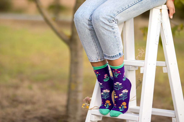 Cutie cu 3 perechi de șosete Fine din Bumbac organic cu model floral culori închise [4]