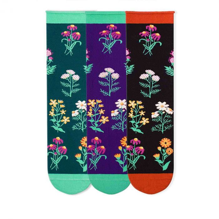 Cutie cu 3 perechi de șosete Fine din Bumbac organic cu model floral culori închise [2]