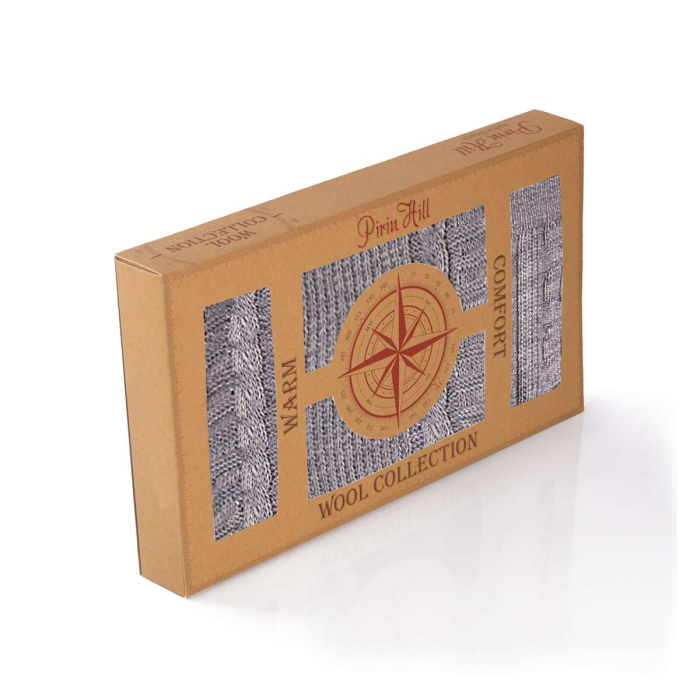 Cutie cu fular și șosete din Lână Merinos Gri Braid [1]