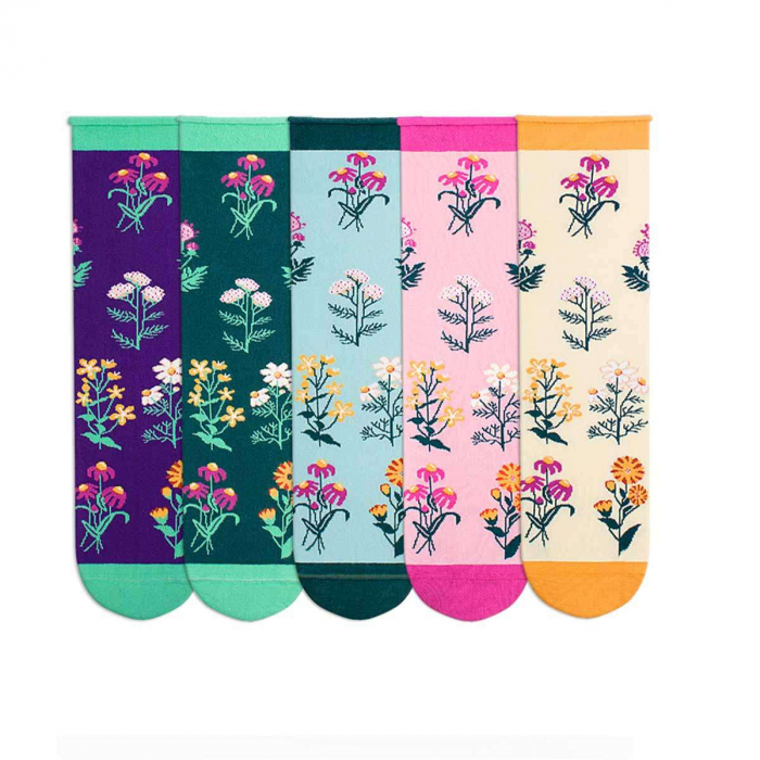 Cutie de Lux cu 5 perechi de șosete Fine din bumbac organic cu model floral [2]