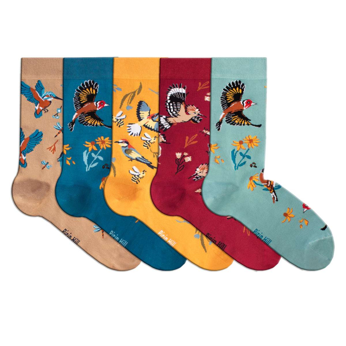 Cutie Lux cu 5 Perechi de Șosete Fine din Bambus cu Flori și Păsări [2]